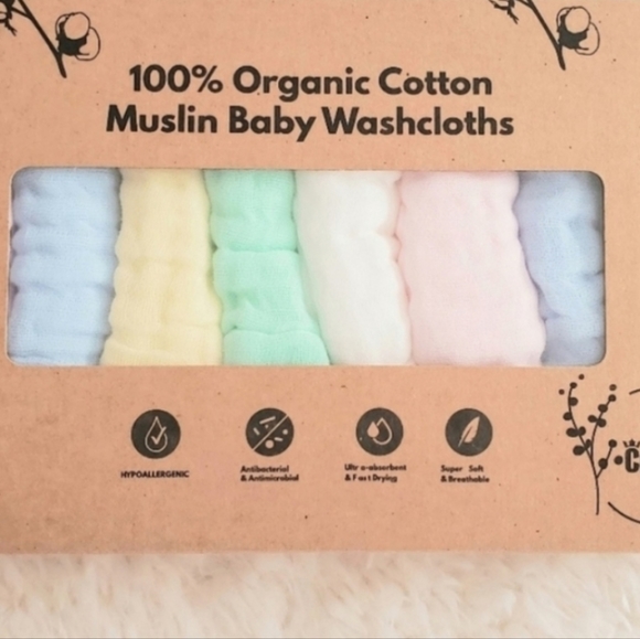 New Two boxes 20 pieces Organic Muslin Washcloths New - Picture 3 of 5